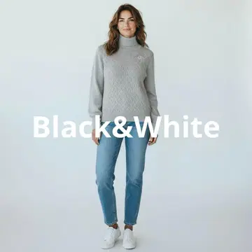 새상품급 Black&White 고급 모헤어 하이넥 니트 스와로브스키