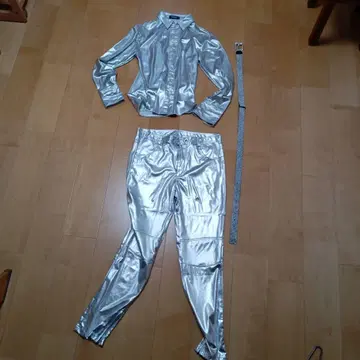 할로윈 분장 실버 셔츠 팬츠 세트 키라키라 벨트 포함