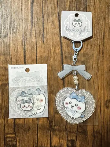 치이카와 (먼작귀) 하치와레 리본 아크릴 키링 스티커 하라주쿠