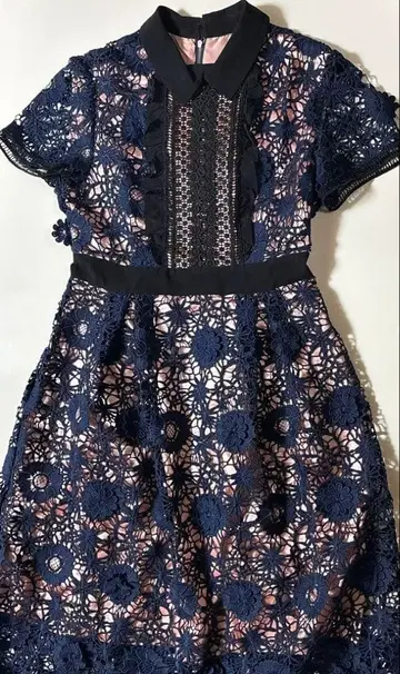 네이비 플라워 레이스 맥시 드레스 면 100% M