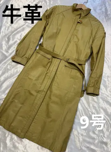 소가죽 롱 자켓 천연 가죽 벨트 포함 9호 긴팔