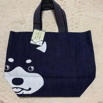 강아지 얼굴 프린트 네이비 핸드백