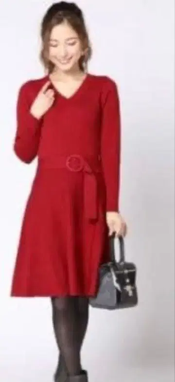 Mystrada V넥 원피스 (레드)