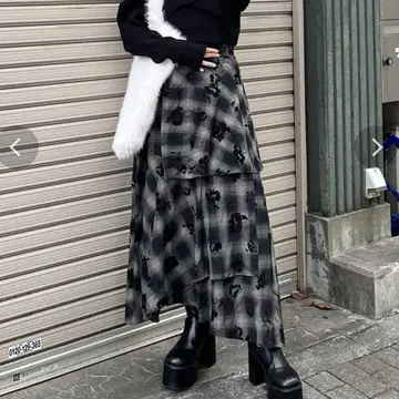 MURUA 플로키 체크 롱 스커트 무루아