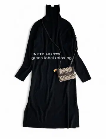 유나이티드 애로우즈gl 워셔블 하이넥 사이드 슬릿 롱 니트 원피스