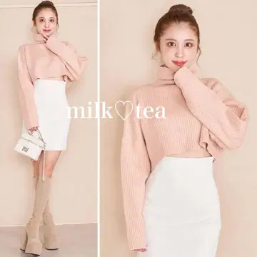 택 포함 새상품 다리치 컬러 숏 리브 니트 핑크 베이지 프리