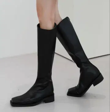 by muni:r 착용감 좋은 스퀘어 롱 부츠 블랙