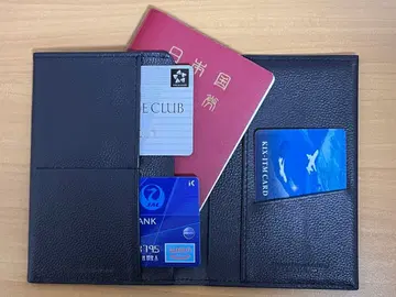 천연 가죽 2단 여권 케이스 네이비