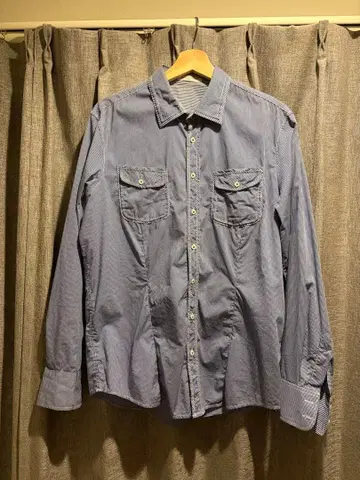 나라 까미체 블루 계열 체크 무늬 긴팔 셔츠