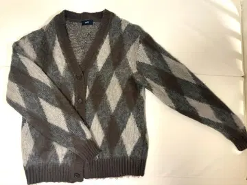 모헤어 아가일 V넥 니트 가디건