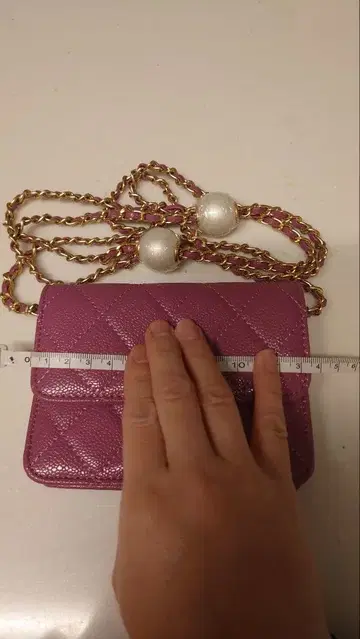 골드 금장 장식 펄 체인 숄더 로고 백