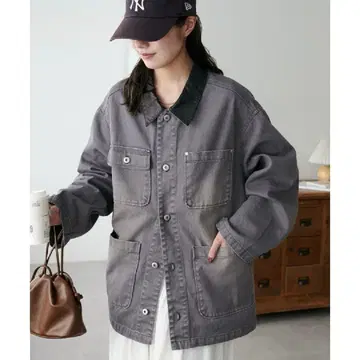 새상품 Discoat 디스코트 인조 가죽 옷깃 커버올 그레이