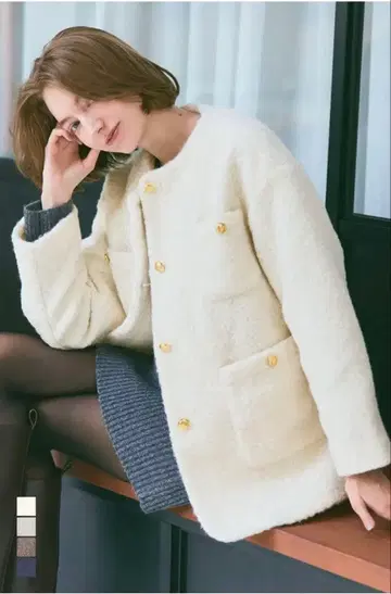 coca 푸들 퍼 골드 버튼 노카라 코트