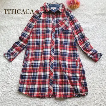 티티카카 [ L ] 체크 무늬 셔츠 원피스 튜닉 기장 캐주얼