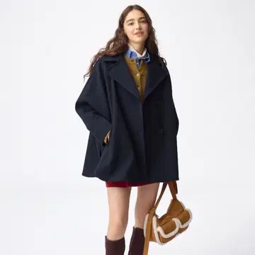 GU 코지 멜톤 케이프 코트 XS 네이비