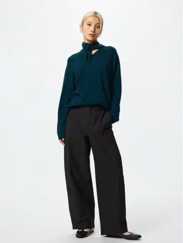 UNIQLO 저지 배럴 레그 팬츠 BLACK