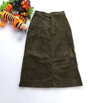 UNIQLO 올리브 그린 코듀로이 하이웨스트 스커트 다크 브라운 S