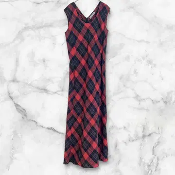 스이비 롱 원피스 체크 무늬 린넨 100% M 온워드 카시야마