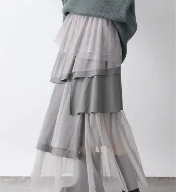 레이어드 그레이 플레어 스커트 JEANASIS