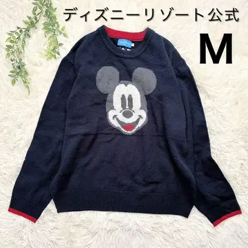 디즈니 리조트 공식 미키마우스 니트 M 사이즈 네이비 로고