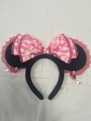 디즈니 미니 핑크 물방울 패턴 프릴 머리띠 귀찌