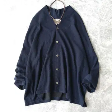 484 플랜테이션 루즈핏 V넥 니트 가디건 네이비
