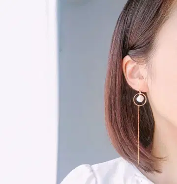 사토식 이어커프 (뷰티 커프) 다각형 펄 & 롱 체인