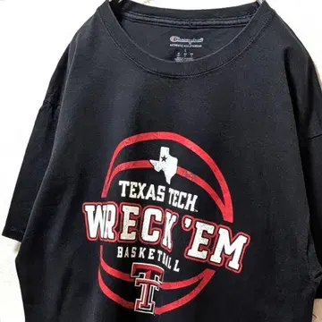 챔피온 텍사스 테크 대학 빅 로고 T셔츠 블랙 L 구제 의류