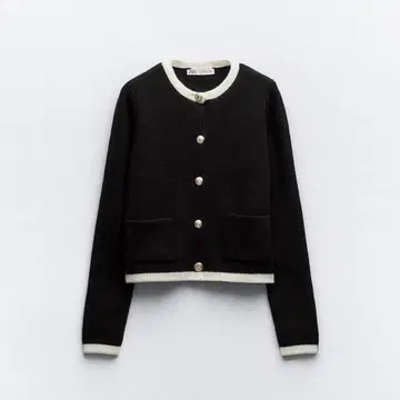 ZARA 자라 버튼 니트 가디건 바이컬러 블랙
