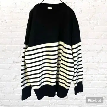 11346 이에나 IENA 울 100% 보더 니트 스웨터 모노톤