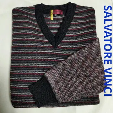 SALVATORE VINCI 보더 무늬 니트 스웨터 긴팔 M