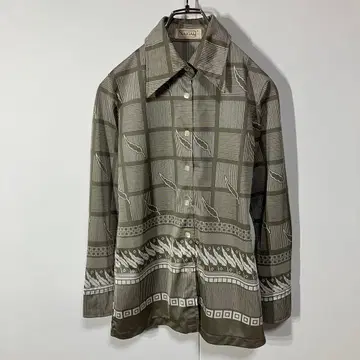 빈티지 패턴 무늬 레트로 버튼 폴리 니트 긴팔 셔츠 구제 의류