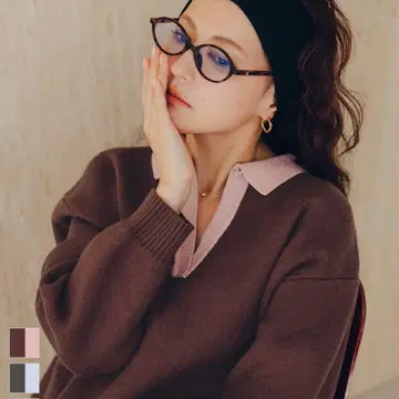 titivate 배색 스키퍼 니트 브라운