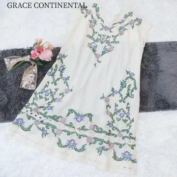 [그레이스 콘티넨탈] 플라워 컷워크 원피스 꽃무늬 자수 린넨 면