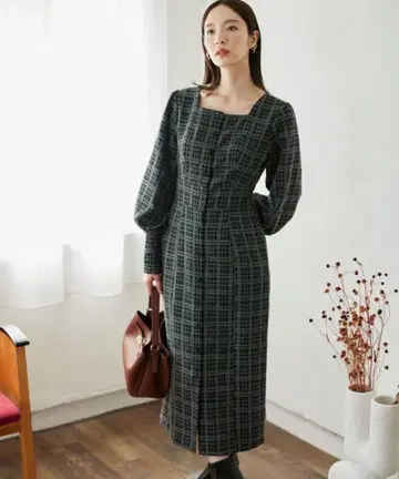 Andemiu 체크 스퀘어 I 라인 원피스