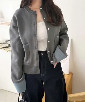 GeeRA 골드 버튼 배색 컬러 니트 가디건