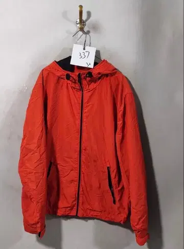 오렌지 후드 부착 지퍼 자켓