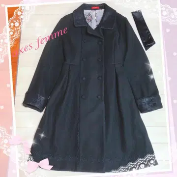 axes femmeW 단추 레이스 버슬 코트