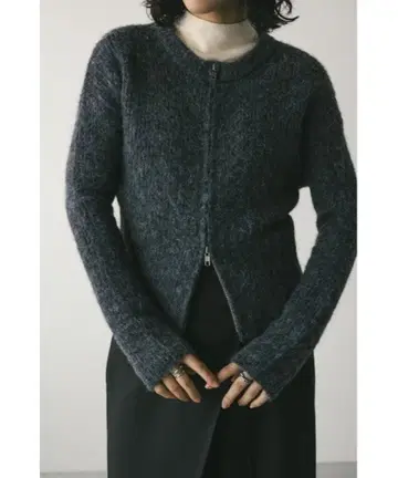 STYLEMIXER 플러피 지퍼 니트 가디건 그레이