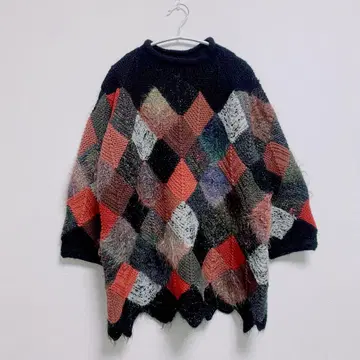 a709 패치워크풍 니트 스웨터 모헤어 비대칭 다이아 남성용