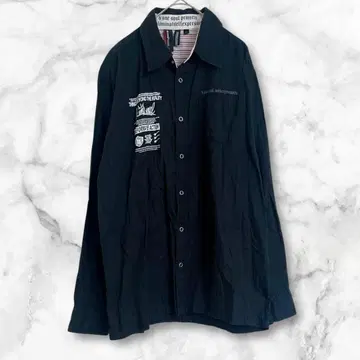 블랙 버튼업 긴팔 셔츠 L 캐주얼 프린트 루즈핏