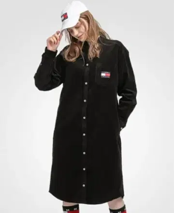 TOMMY 코듀로이 블랙 셔츠 원피스