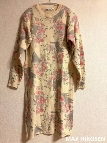 MAX HIKOSEN 꽃무늬 고양이 모티브 니트 원피스 M