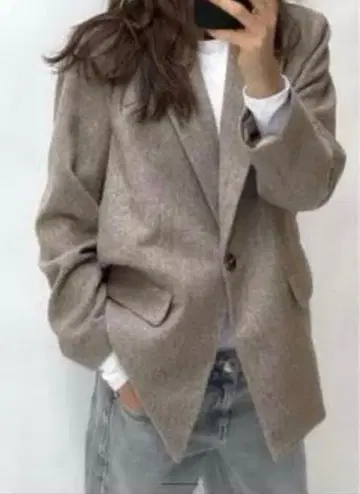 헤링본 울 블렌드 스트레이트 블레이저