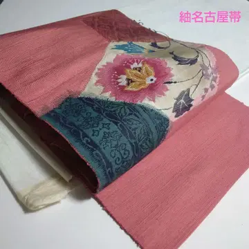 명주 꽃+덩굴 패턴 나고야 오비