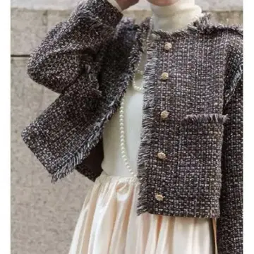 Acka 프린지 트위드 쇼트 재킷