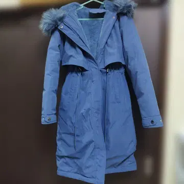 퍼 후드 파랑 롱 다운 자켓