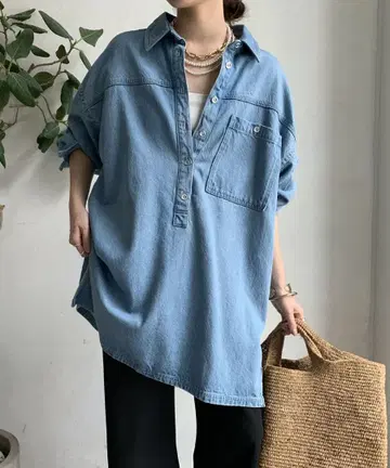 [택 포함 새상품] DOUDOU 데님 풀오버 셔츠