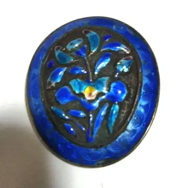 칠보 세공 파랑과 블랙의 꽃 모티브 오비 고정 띠