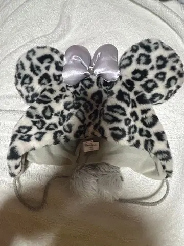 레오파드 무늬 미키 귀 모자 실버 리본 포함